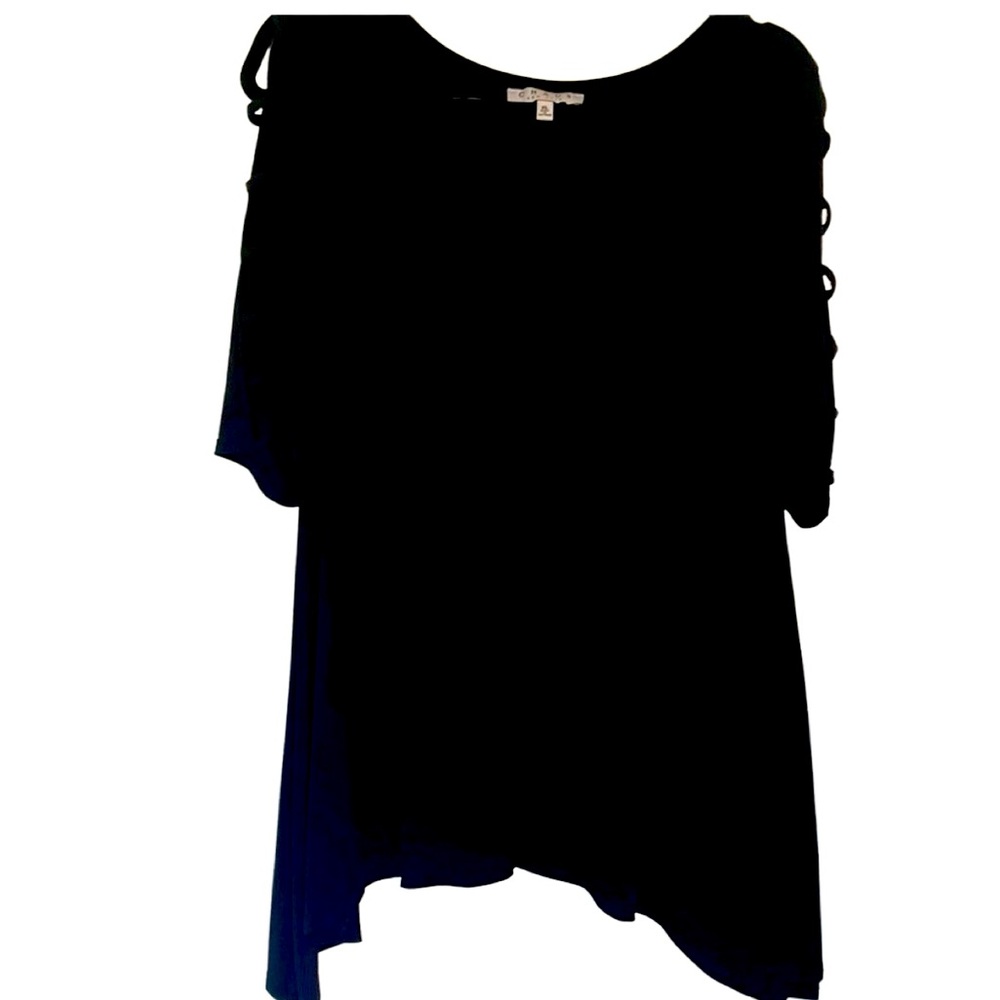Chaus Black Asymmetrical Cut Out Short Sleeve Tunic